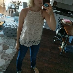 Pink floral lace top